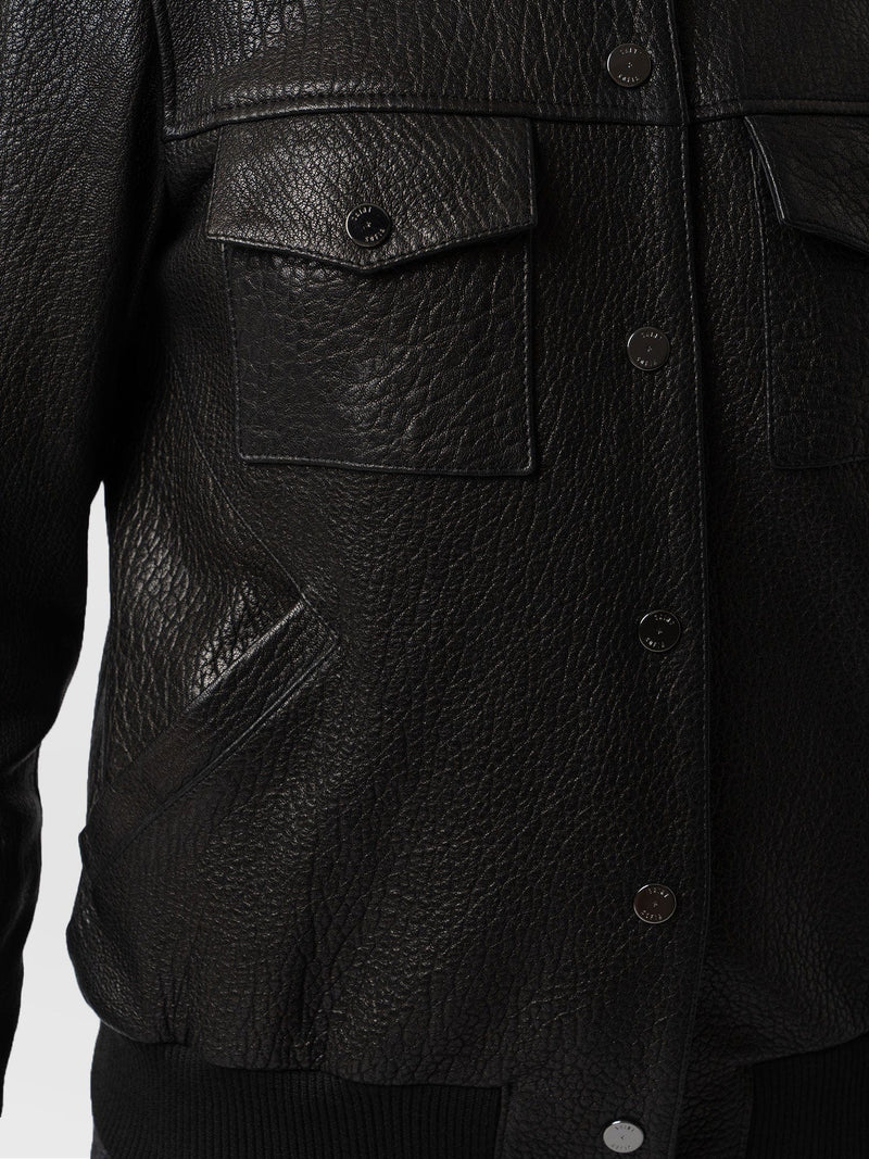 Delphi Leather Bomber Jacket - Black