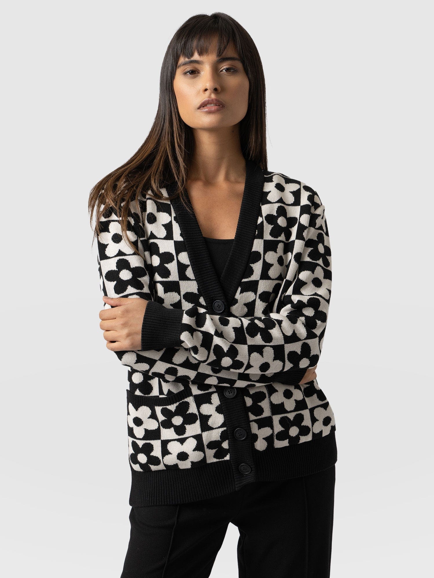 Womens black and white hot sale cardigan