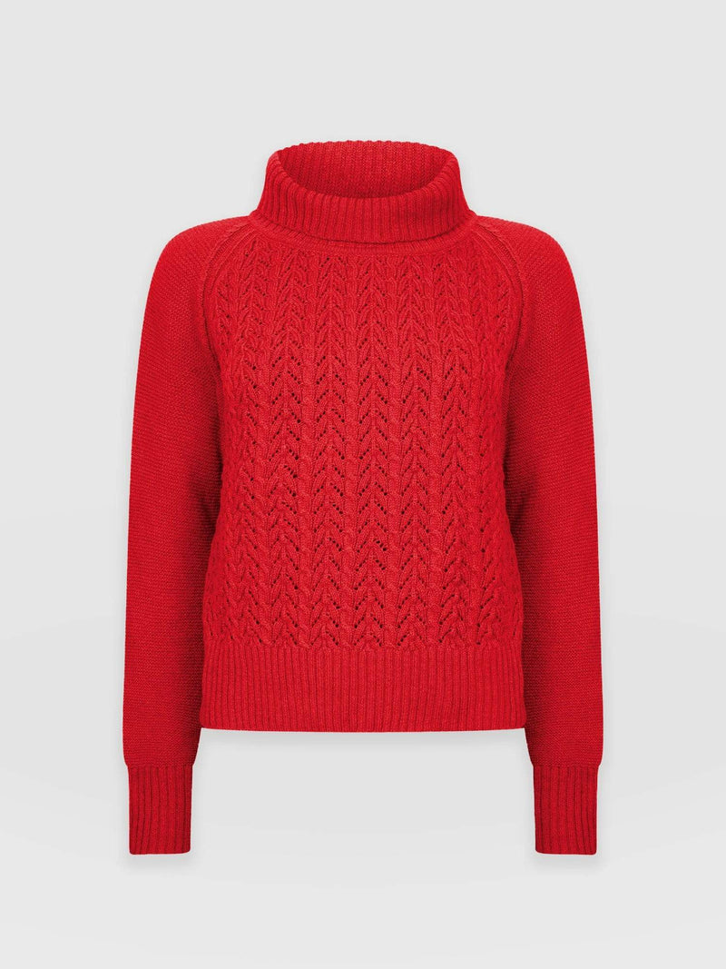 Glen Cable Knit Jumper - Red