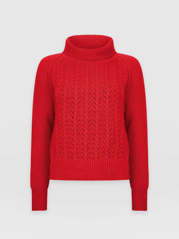 Glen Cable Knit Jumper - Red