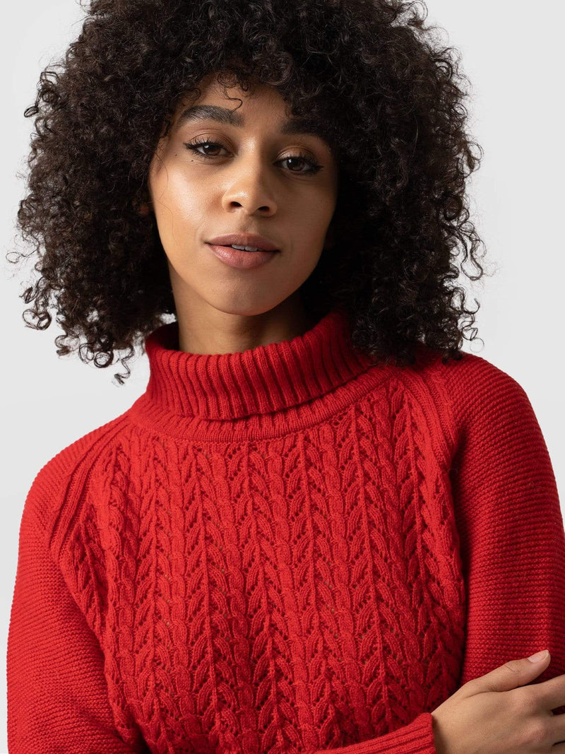 Glen Cable Knit Jumper - Red