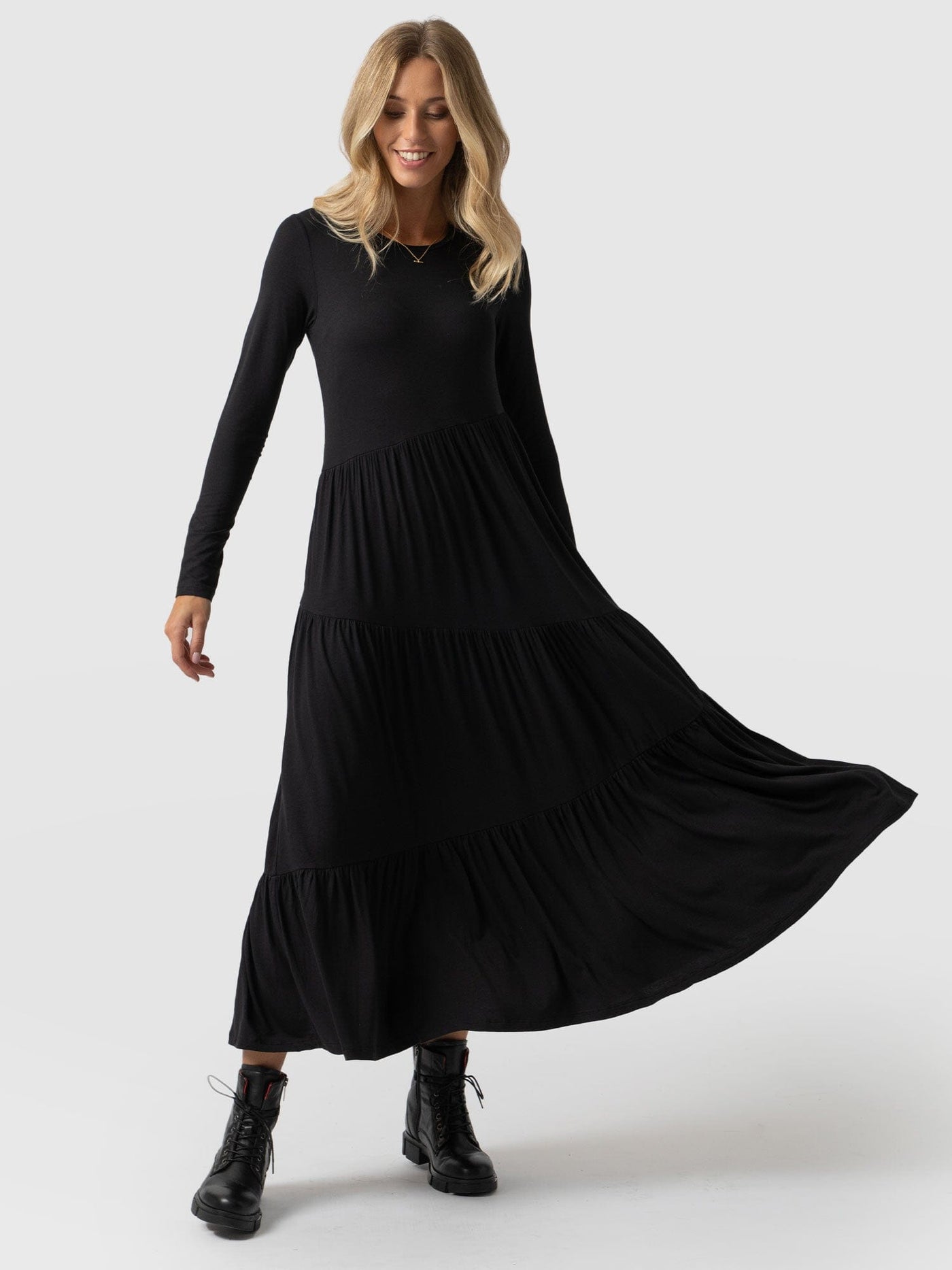 Greenwich Dress Asymmetric Long Sleeve Black - Women's Dresses | Saint ...