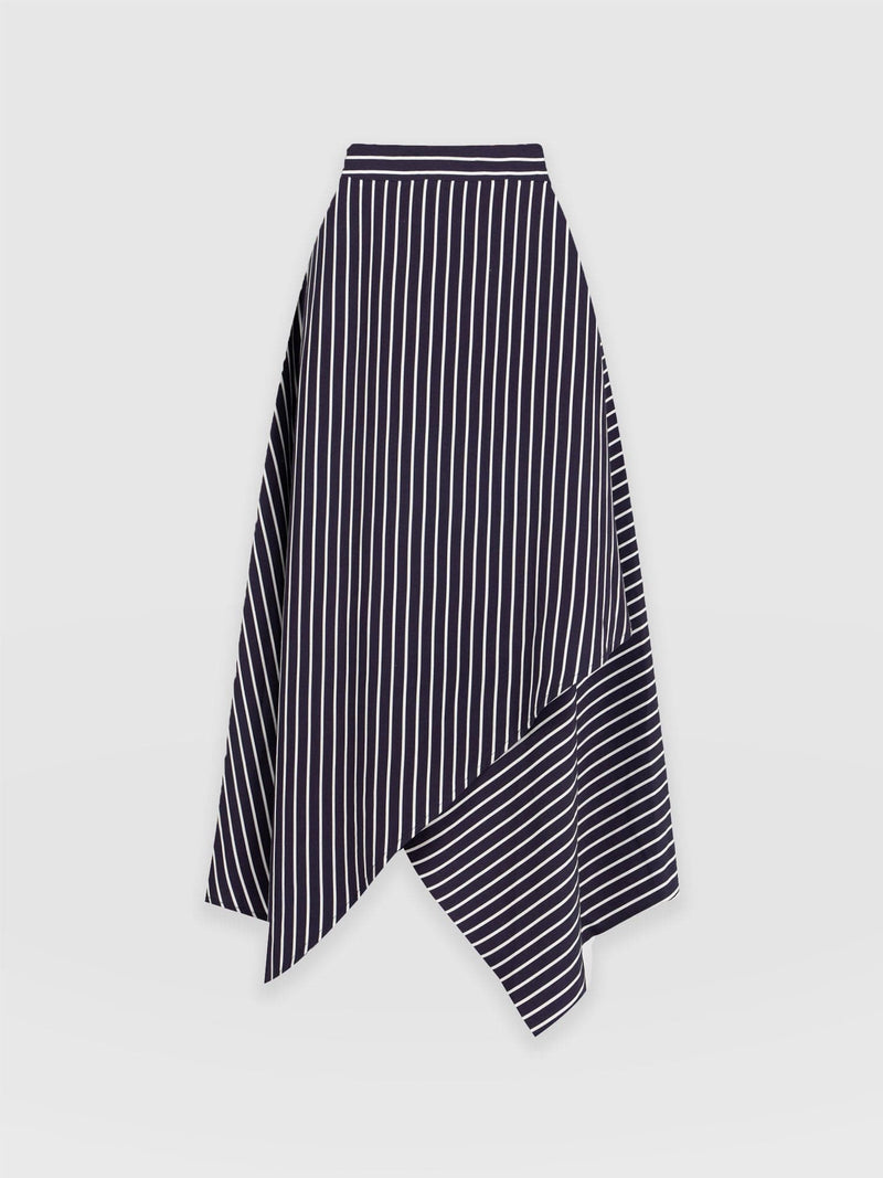 Oxford Wrap Skirt - Navy Mini Stripe