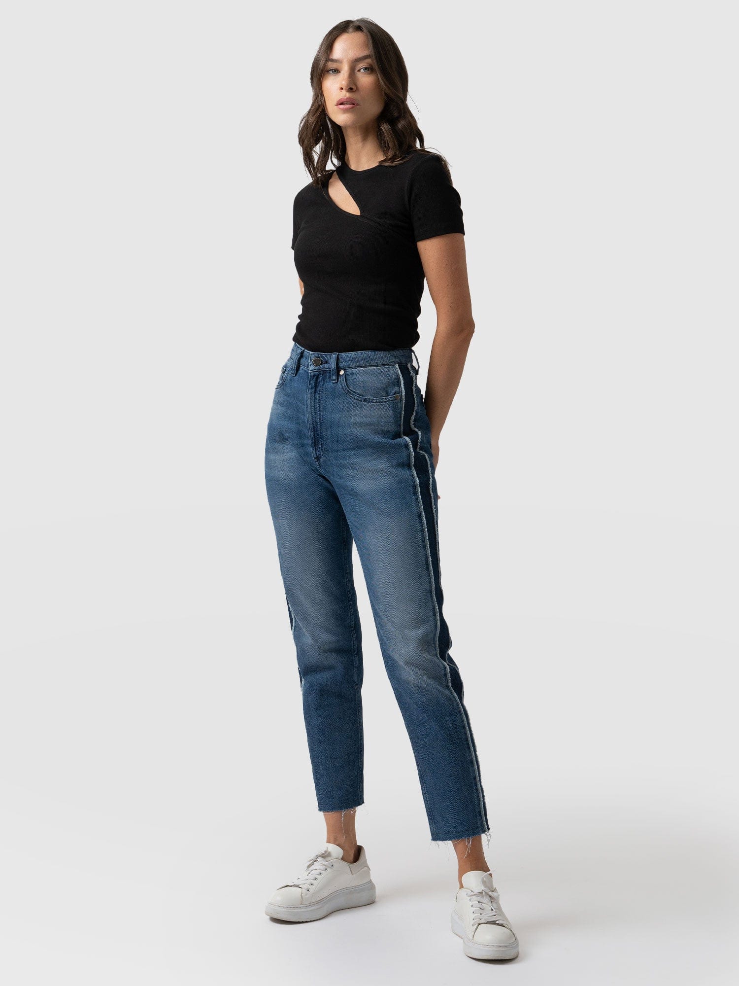 Hayley Side Panel Jean - Mid Blue