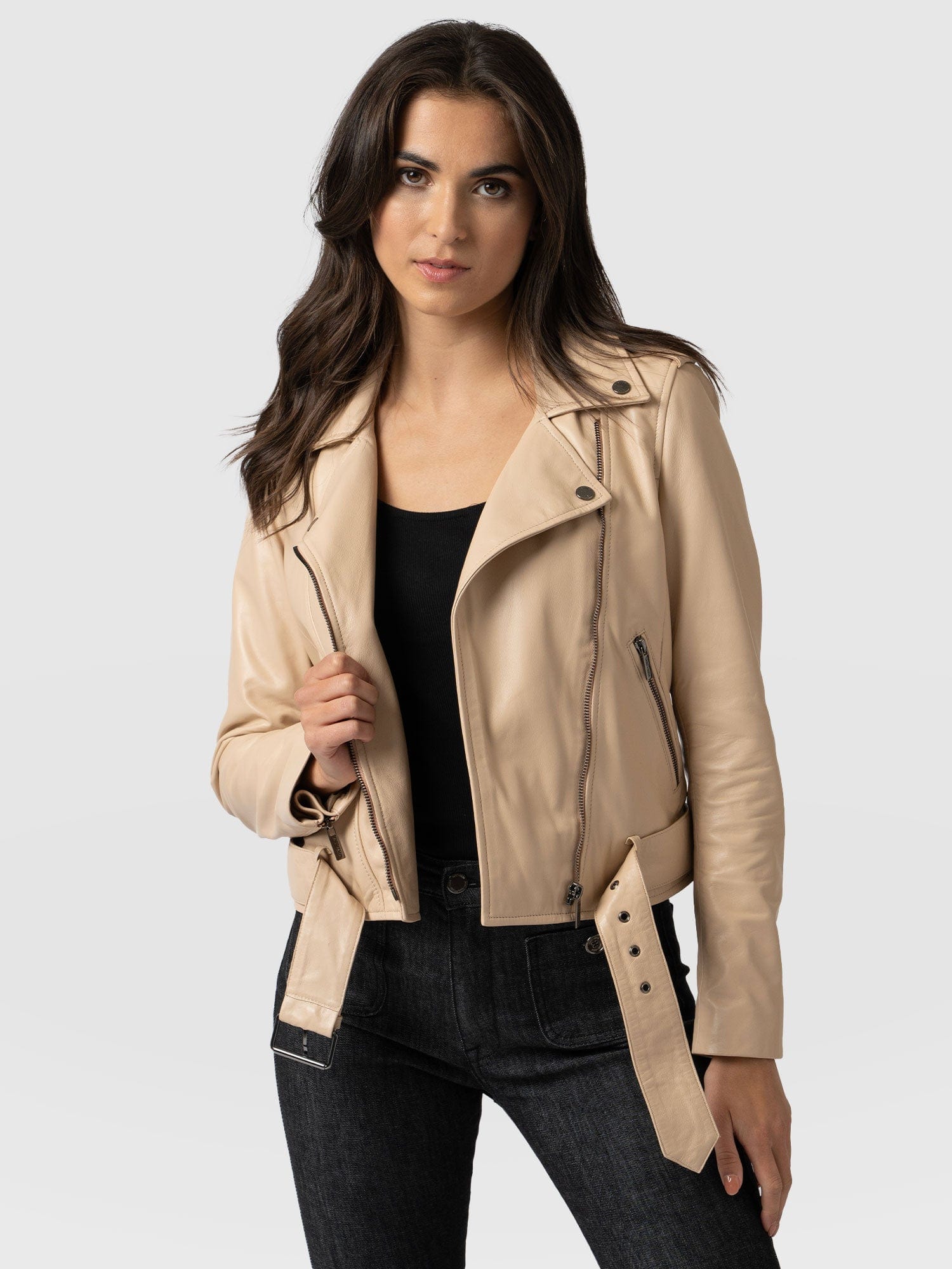 Beige leather sale blazer