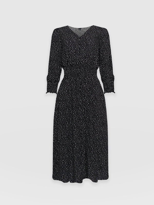 Marina Shirring Dress - Black Dot