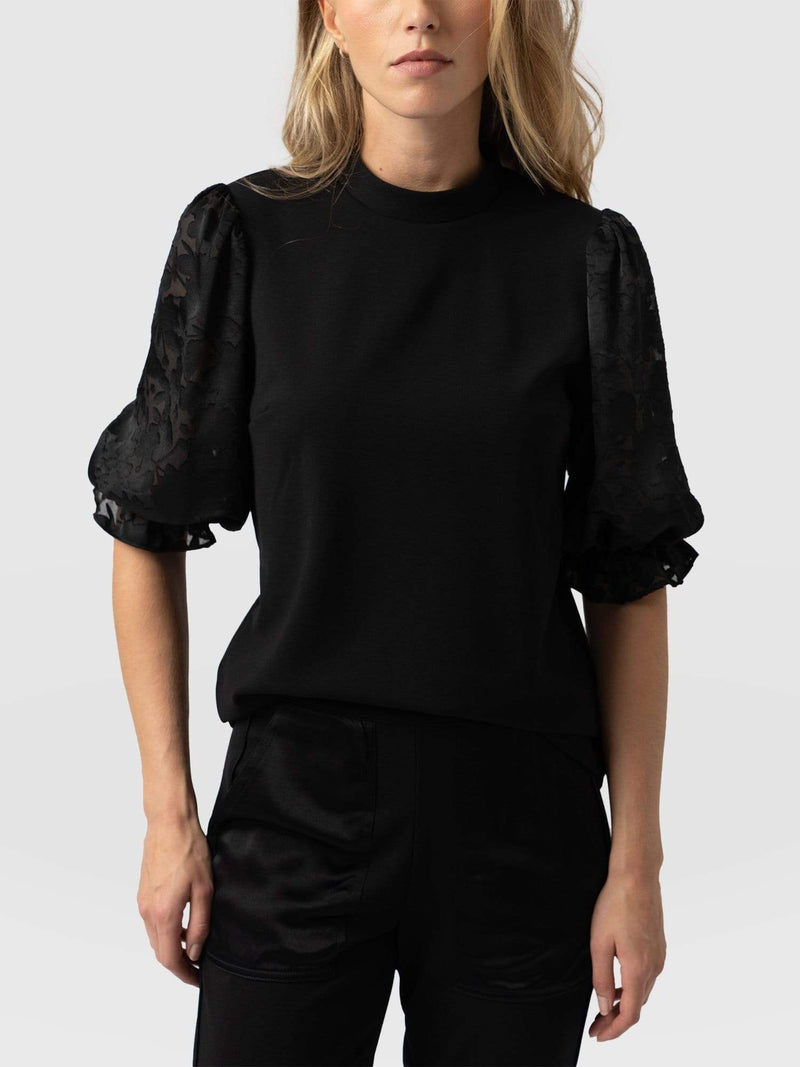 Penny Puff Sleeve Top - Black Burnout