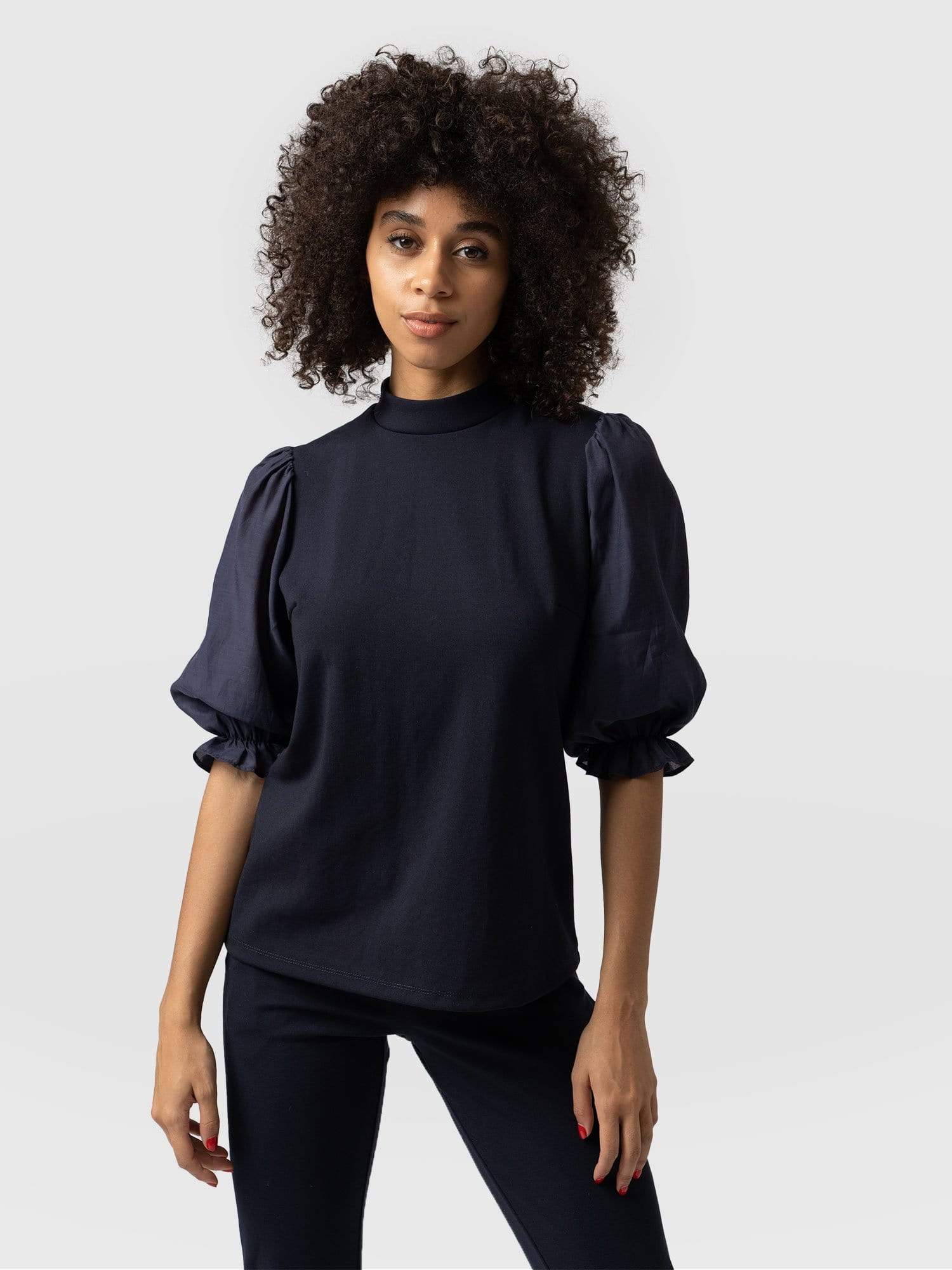 Penny Puff Sleeve Top Navy - Women's Tops | Saint + Sofia® UK