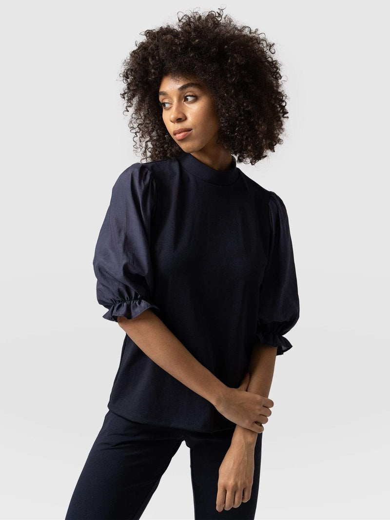 Penny Puff Sleeve Top - Navy