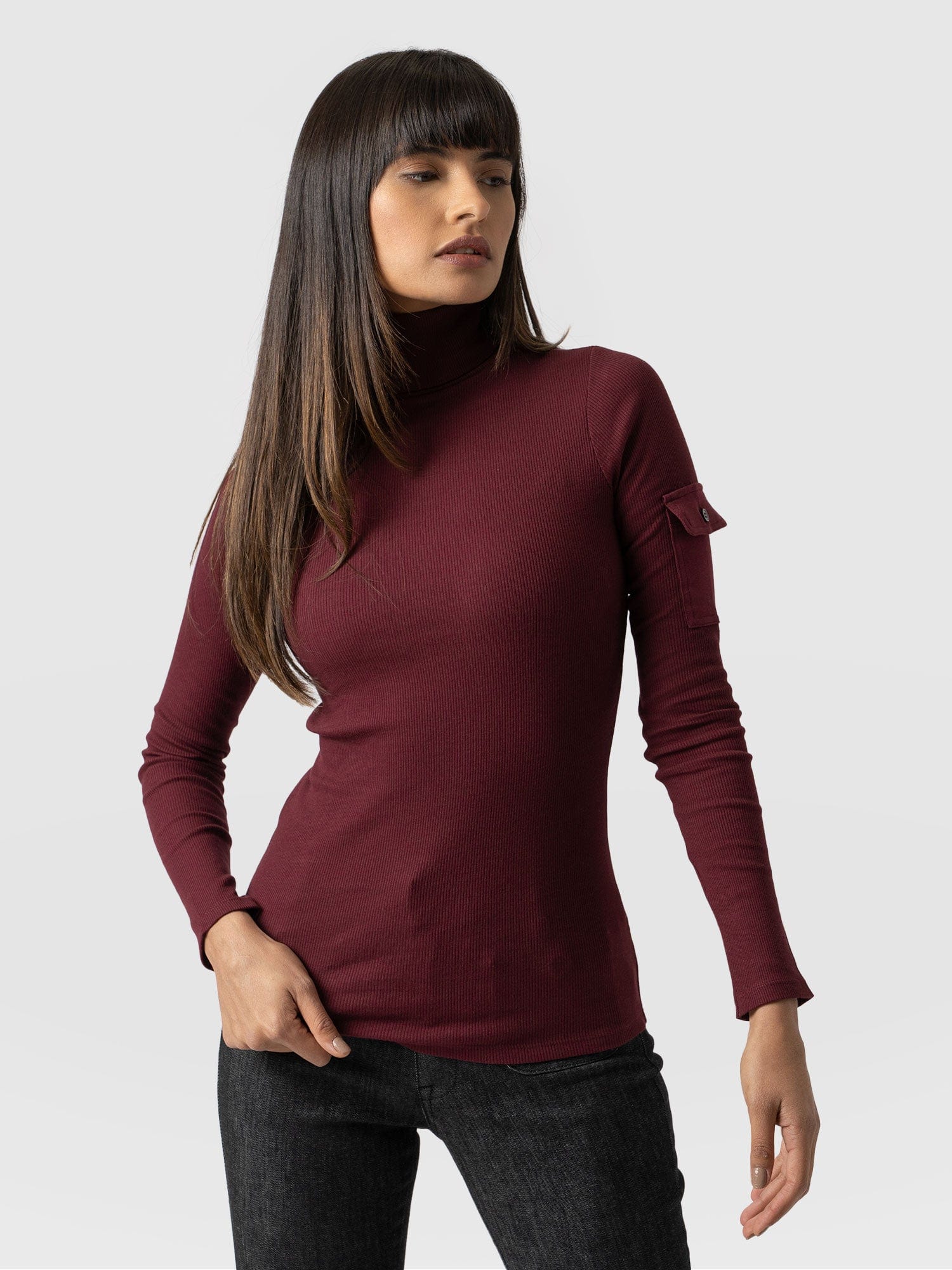 Pocket Roll Neck Burgundy - Women's Jumpers | Saint + Sofia® UK