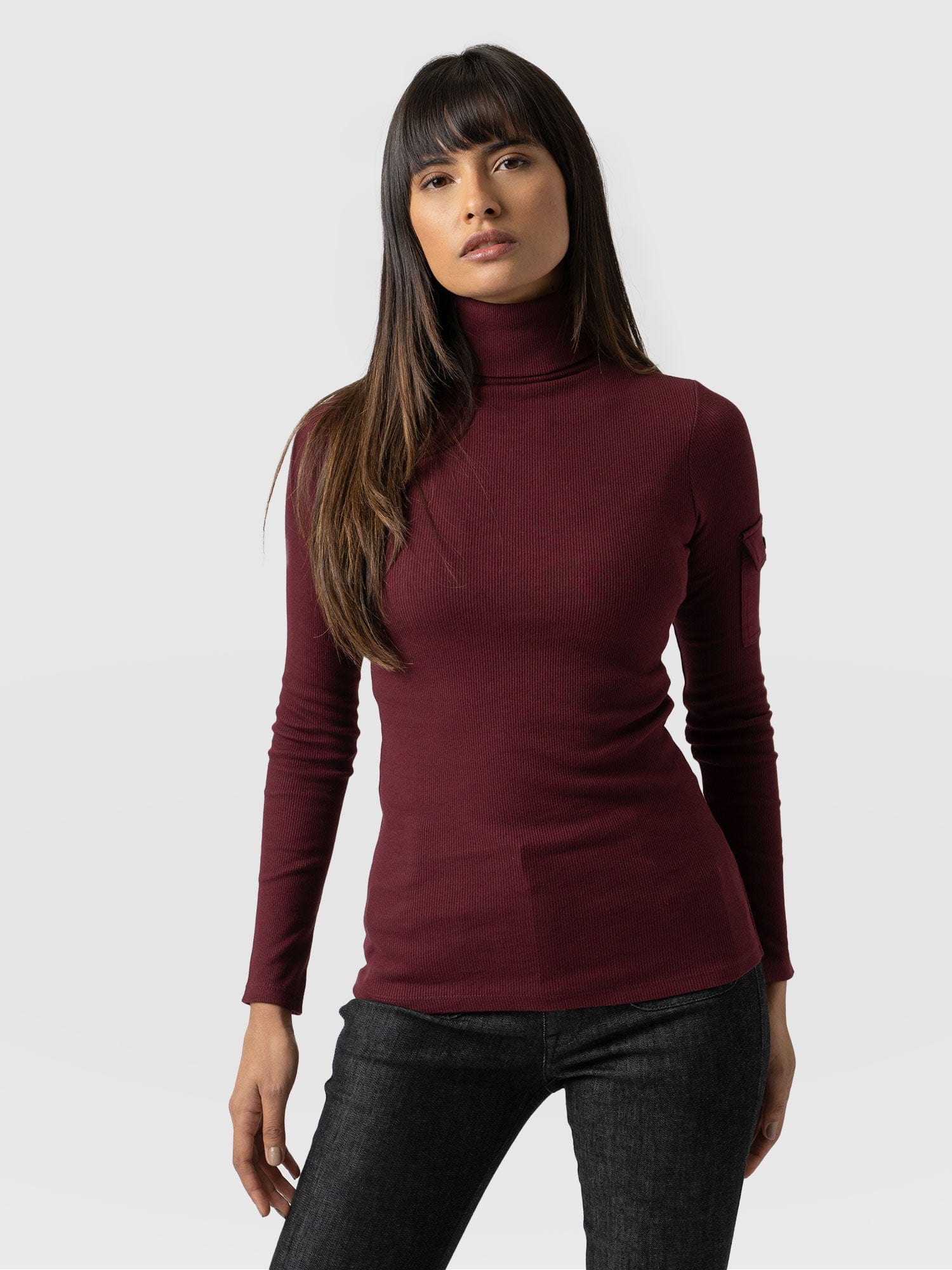 Pocket Roll Neck Burgundy - Women's Jumpers | Saint + Sofia® UK