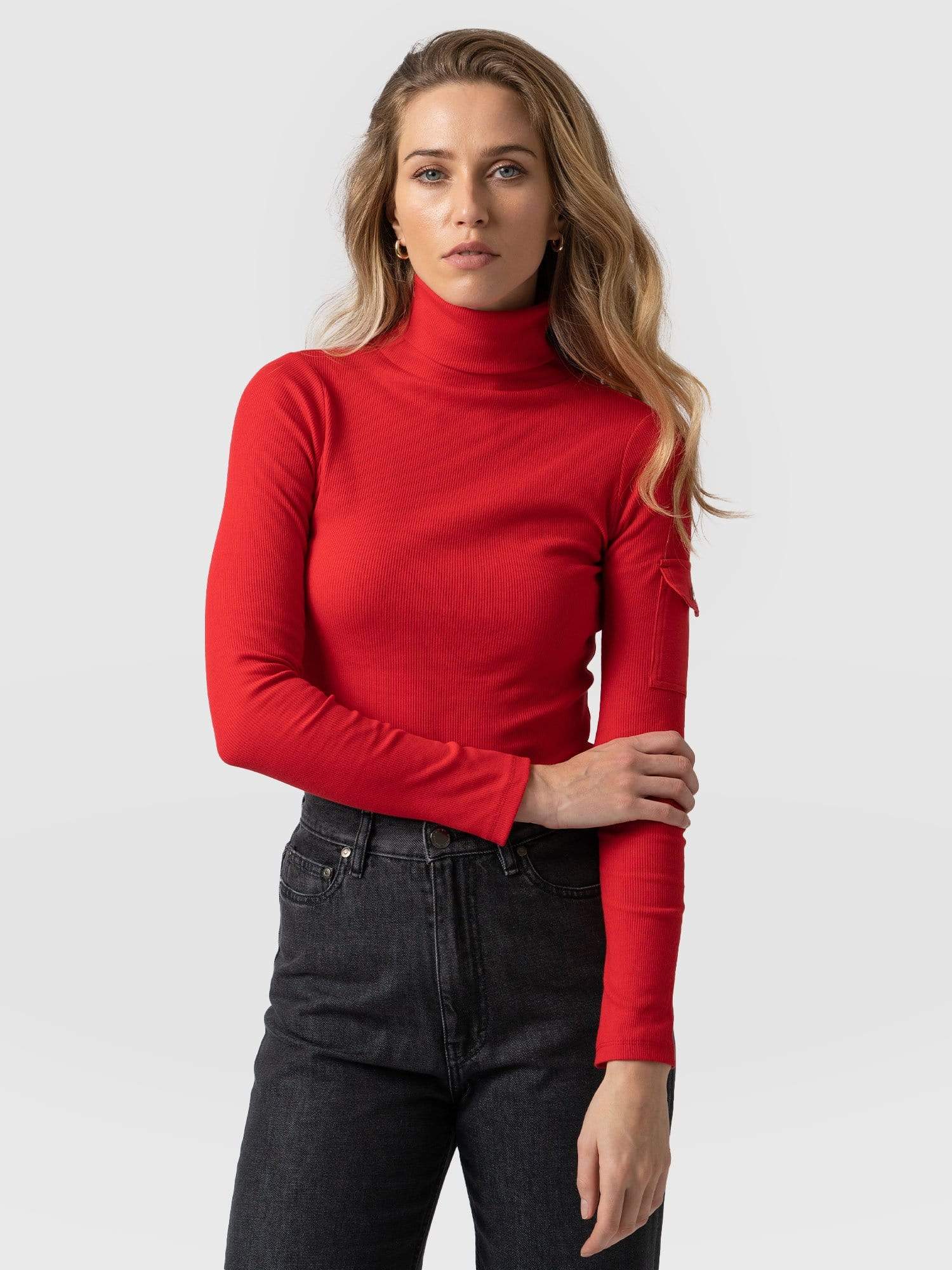 Pocket Roll Neck Red - Women's Jumpers | Saint + Sofia® UK – Saint and ...