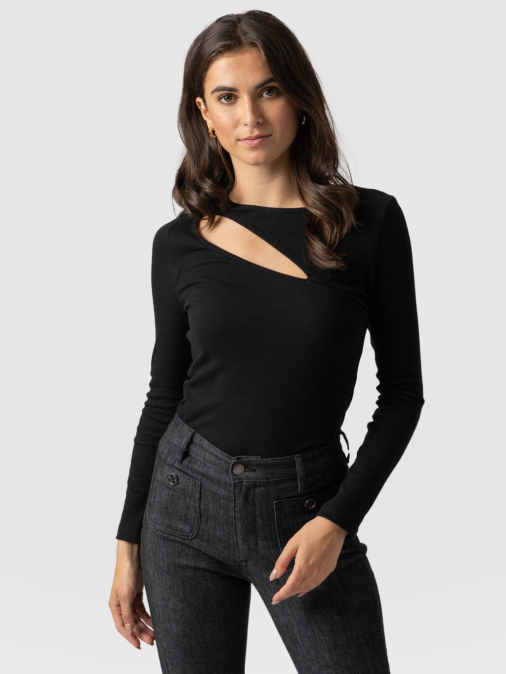 Reveal Tee Sofia® Black T-shirts Long | - + Saint Women\'s UK Sleeve