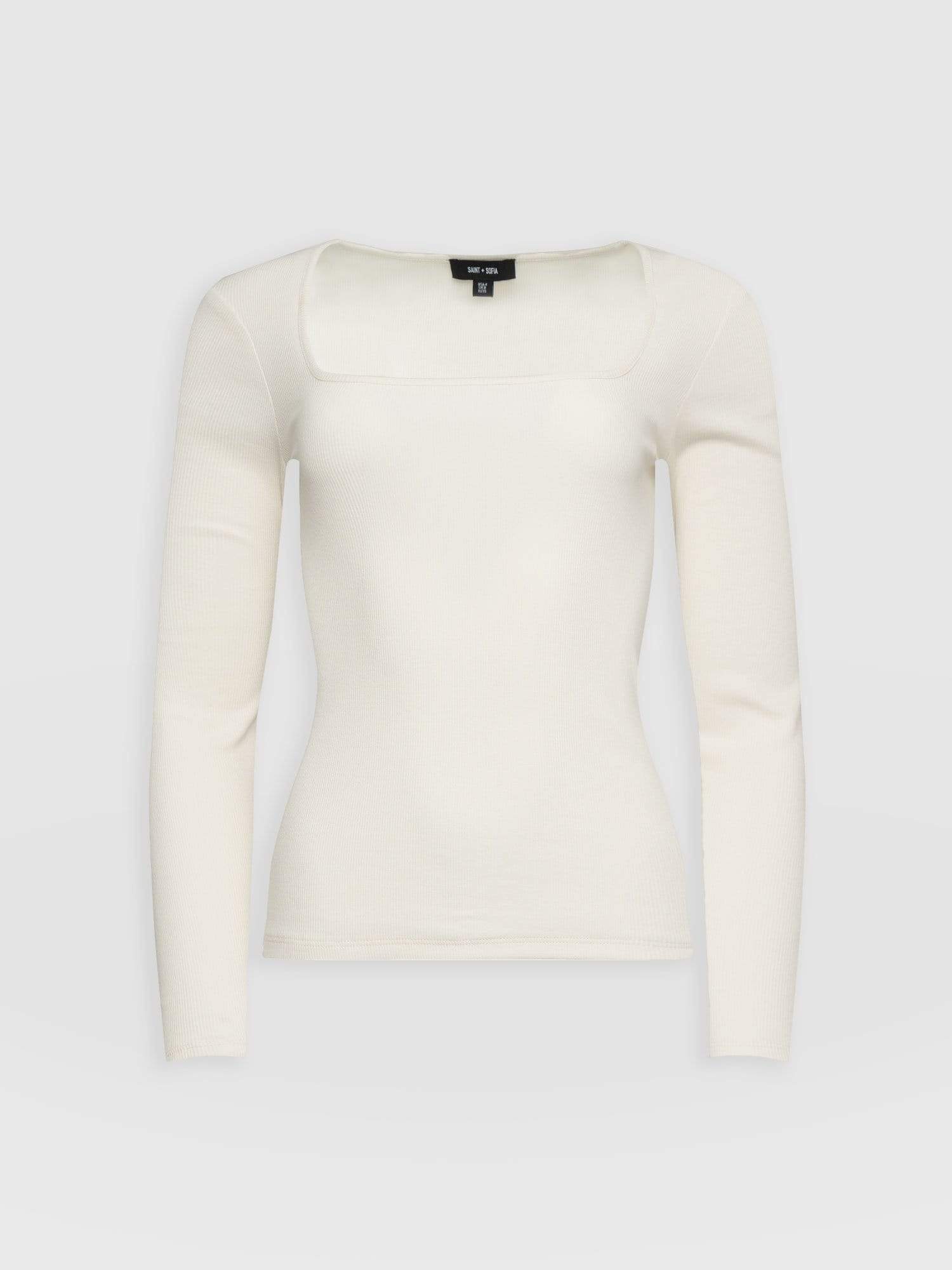 Sloane Ribbed Top Cream - Women's Tops | Saint + Sofia® UK