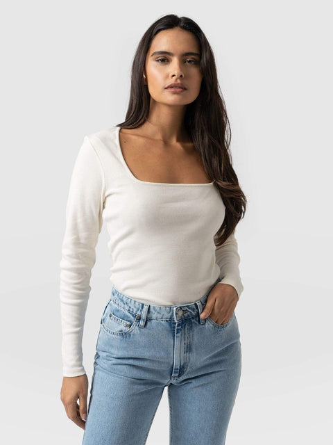 Sloane Ribbed Top Cream - Women's Tops | Saint + Sofia® UK