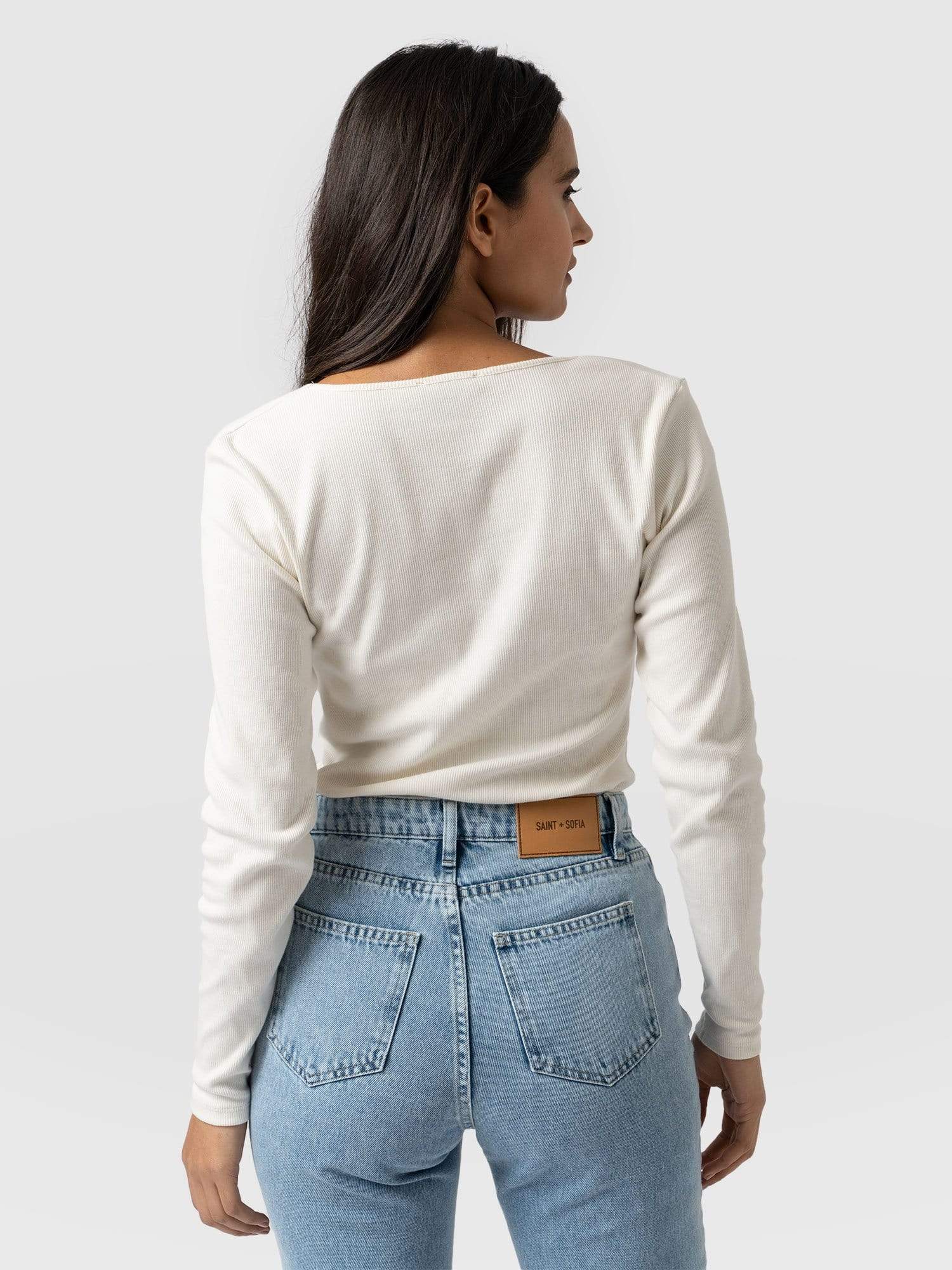 Sloane Ribbed Top Cream - Women's Tops | Saint + Sofia® UK
