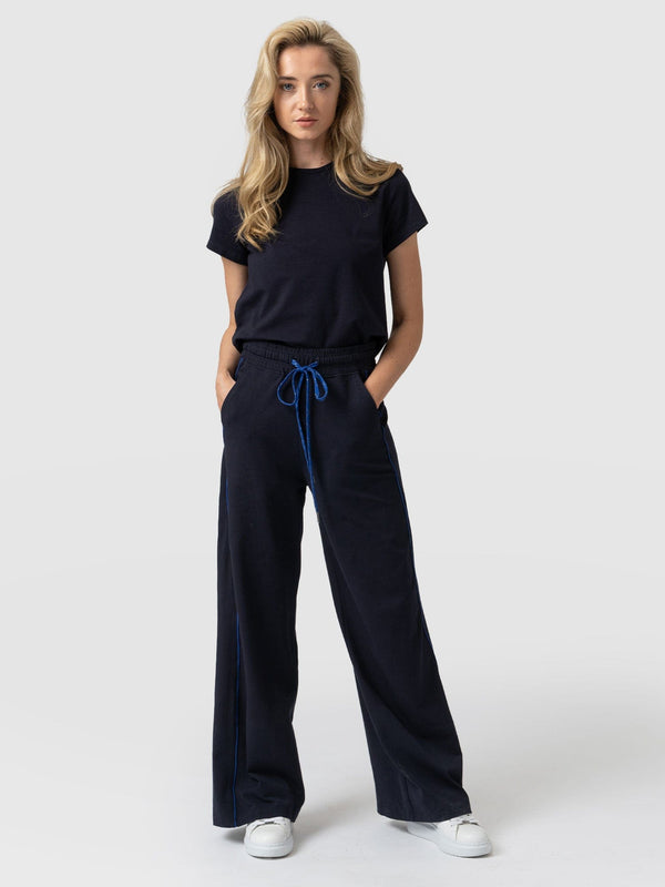 Navy Blue High Waist Trousers With Decorative Buttons  MOE  SilkFred