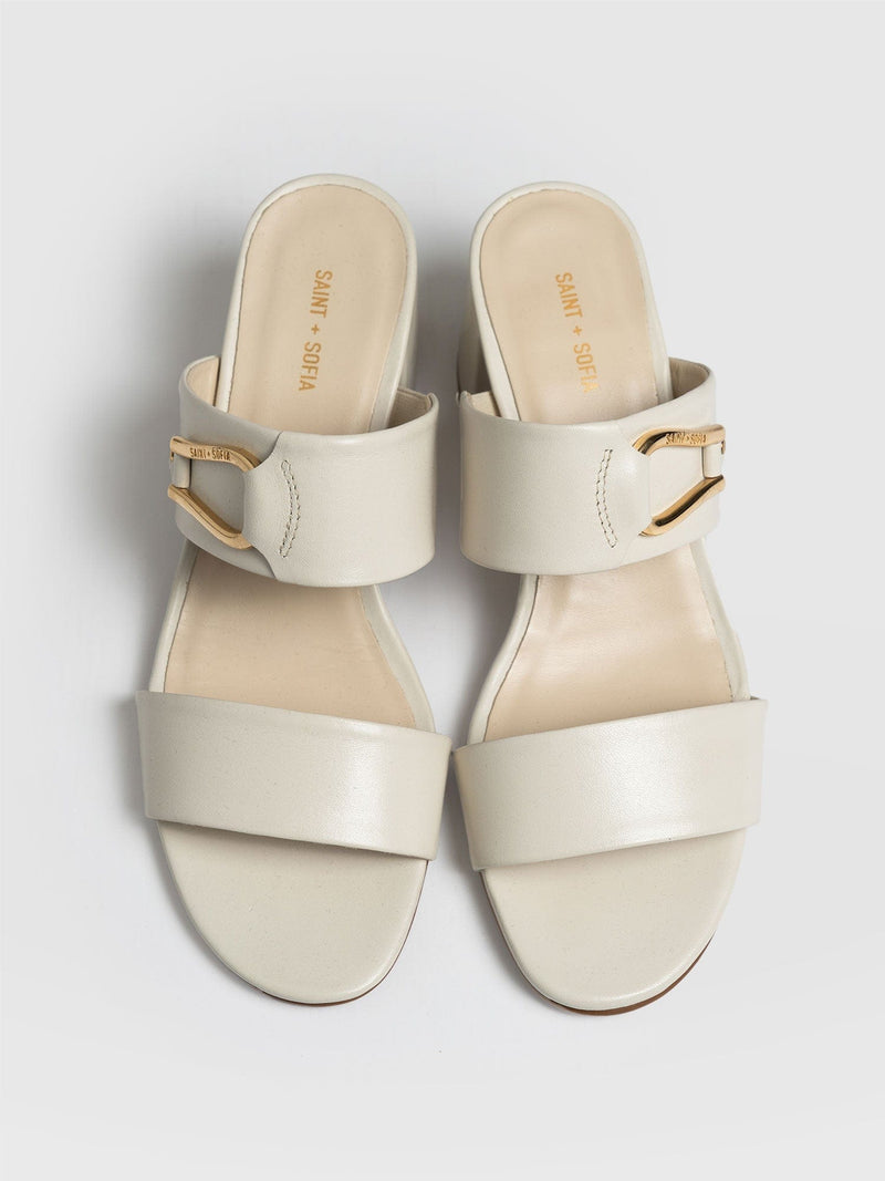 Tamera White Quilted Ankle Strap Wedge Sandals