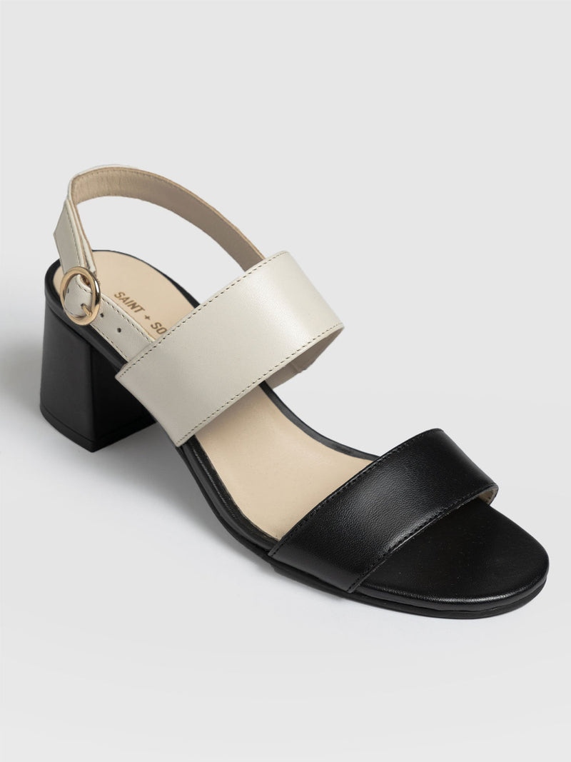 Maida Block Heeled Sandal - Cream & Black