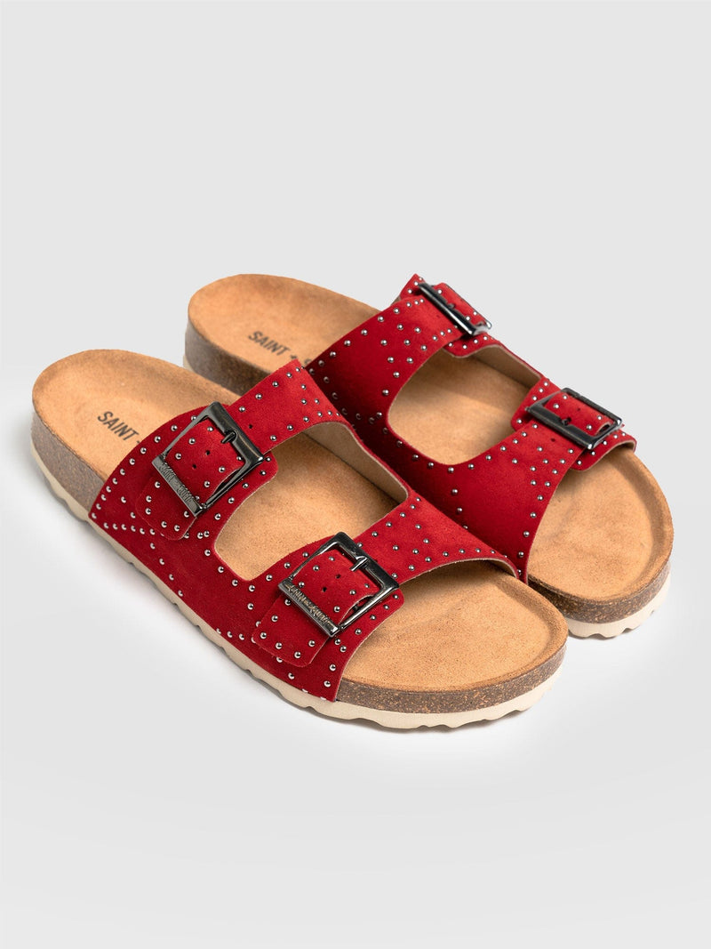 Studded Sutton Slides - Red