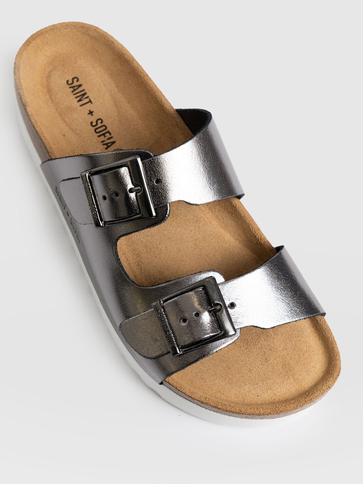 Sutton Slides Silver - Women's Sandals | Saint + Sofia® UK