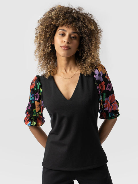Tori Puff Sleeve Top Black Pop Floral - Women's Tops | Saint + Sofia® UK