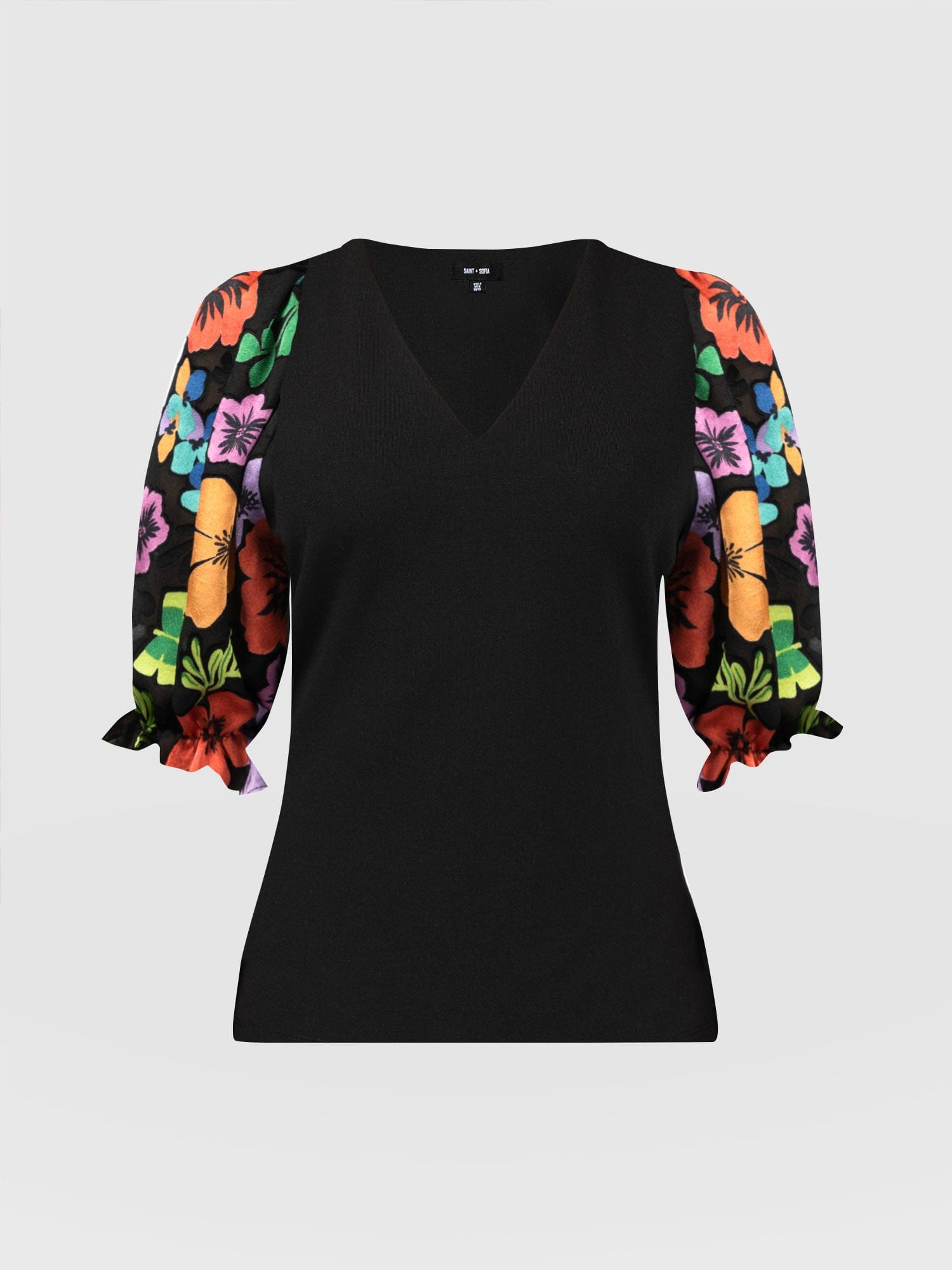 Tori Puff Sleeve Top Black Pop Floral - Women's Tops | Saint + Sofia® UK
