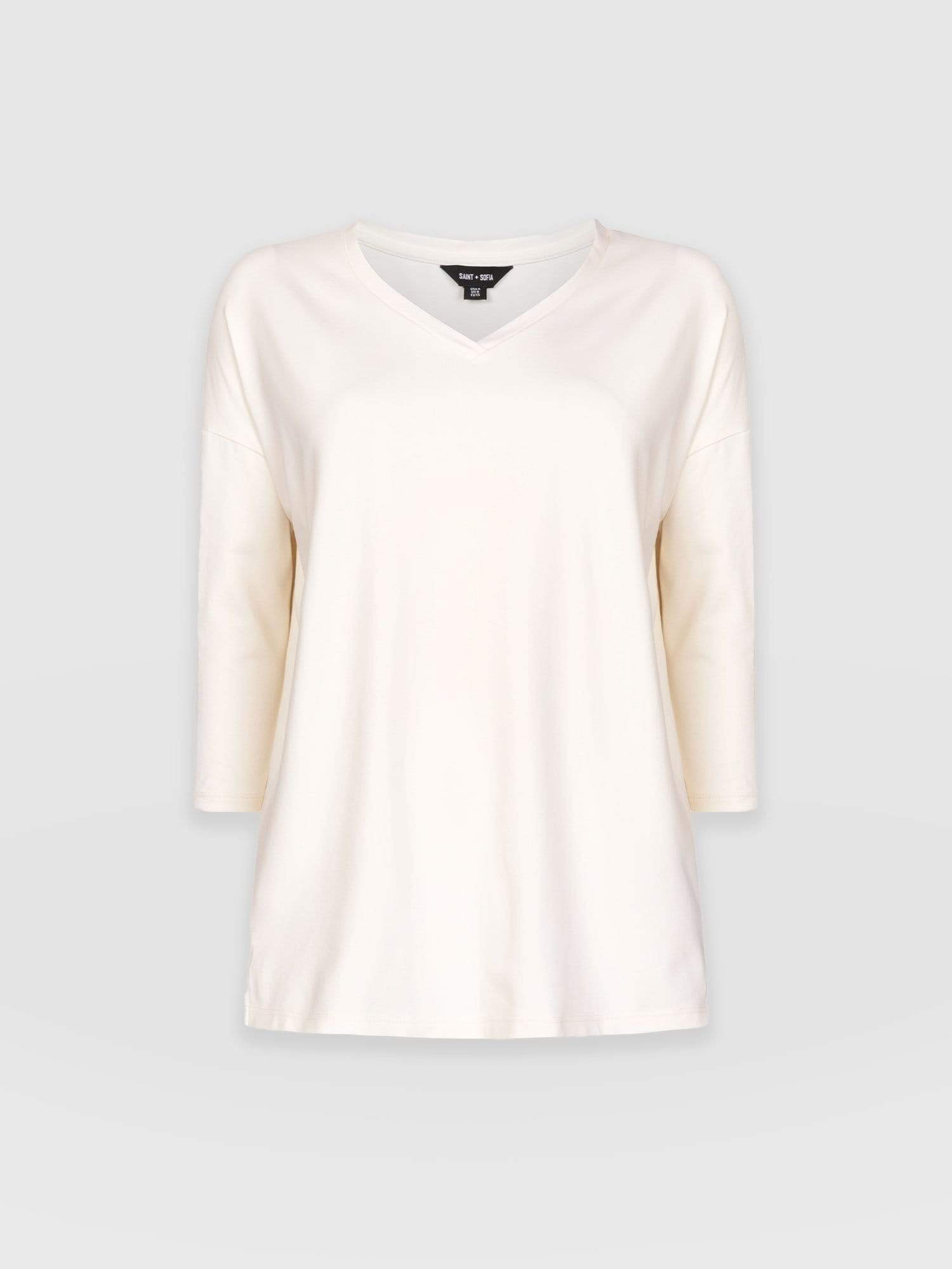 V-Neck Long Sleeve Tee - Cream