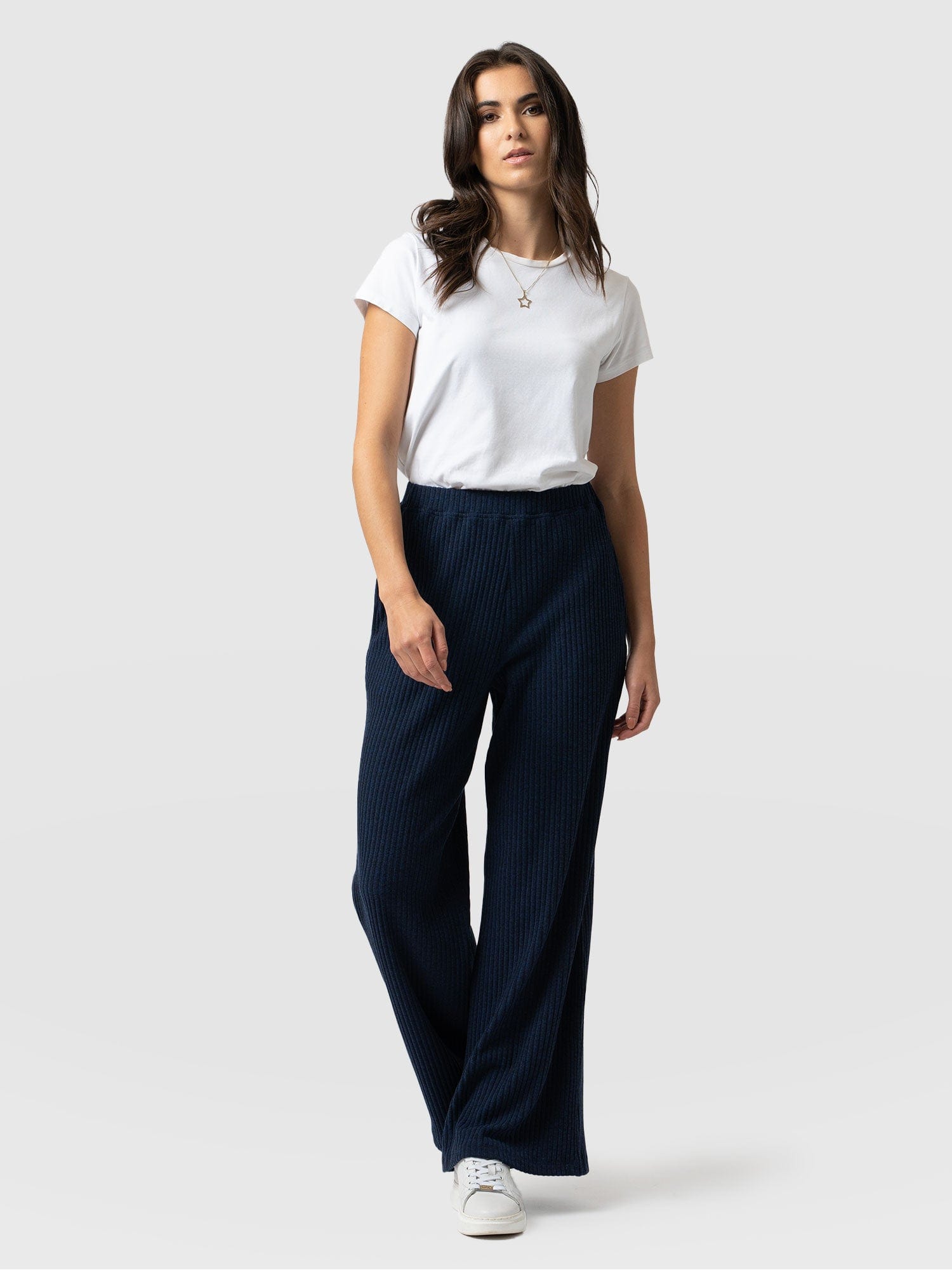 Victory Rib Wide Leg Pant - Navy