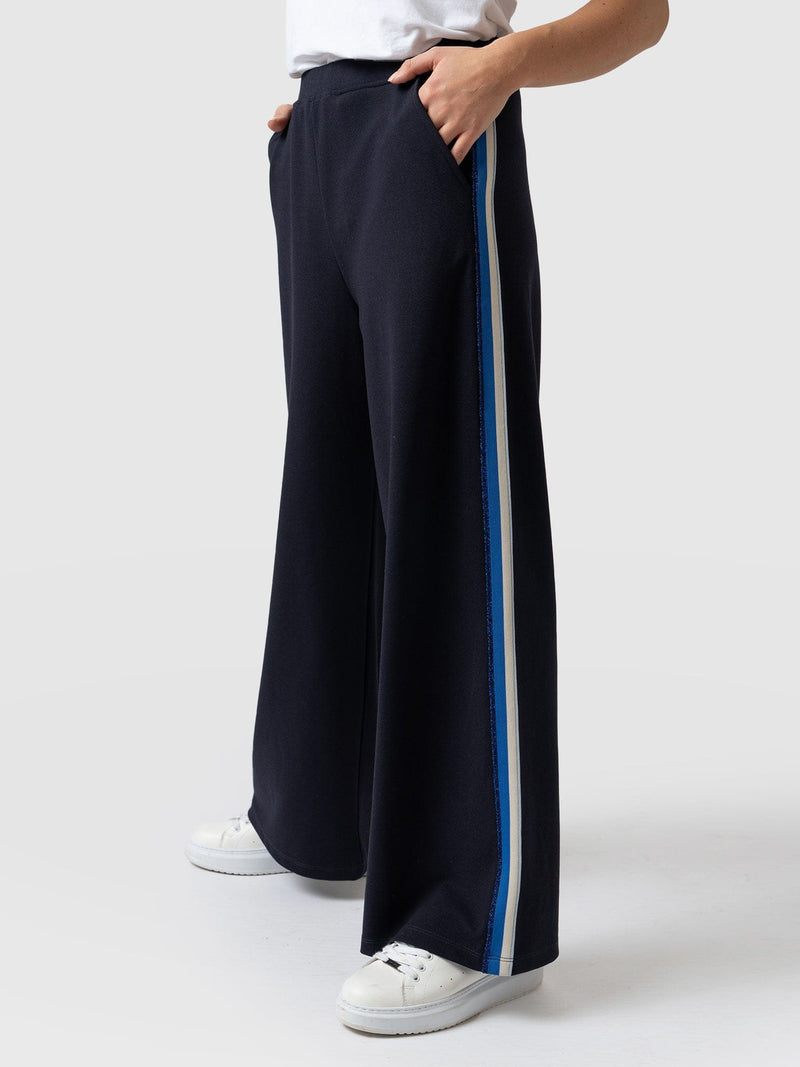 Victory Wide Leg Pant - Navy Blue Lurex Stripe